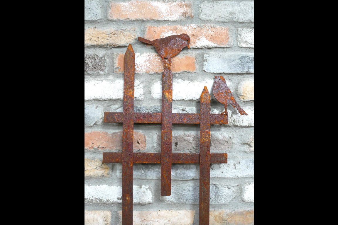 Rusty Fence With Birds Stake