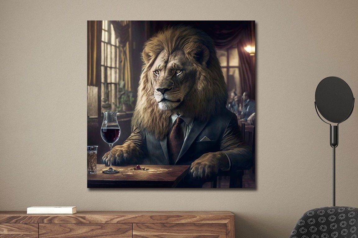 Lion Drinking Wine Wall Art