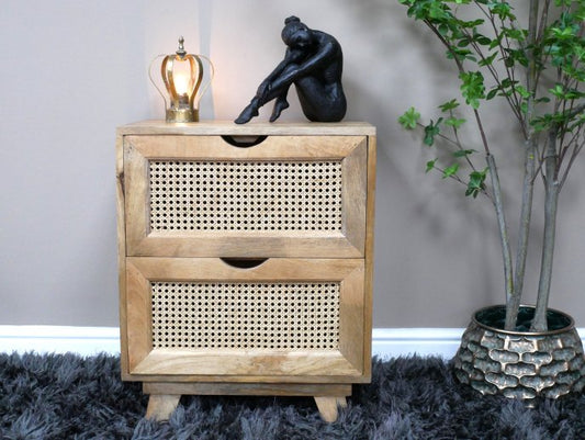 2 Drawer Rattan Bedside