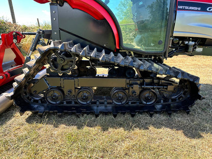 65 HOURS! MITSUBISHI GCR22 22HP COMPACT TRACKED CRAWLER TRACTOR & ROTA DAIRON RGD140 SLIT OVERSEEDER