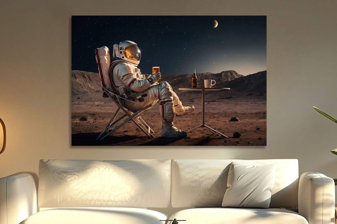Spaceman Having A Beer Wall Art