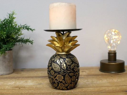 Black & Gold Pineapple Candle Holder
