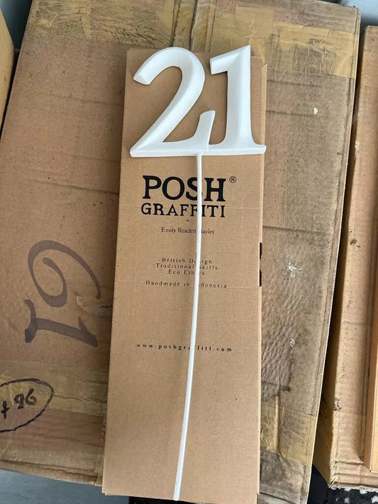 POSH GRAFFITI WHITE WOODEN NUMBER 21ST HAPPY BIRTHDAY 46CM HIGH