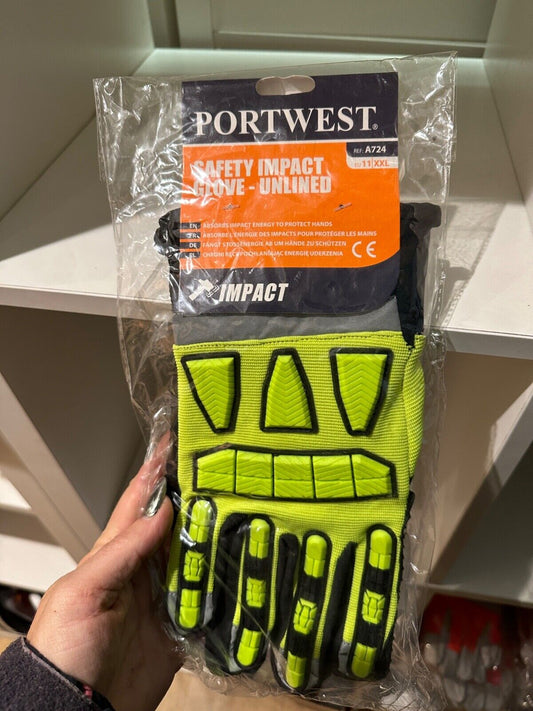 GLOVES PORTWEST A724 HIGH IMPACT MECHANICS WORK SAFETY YELLOW HI VIZ RRP £20