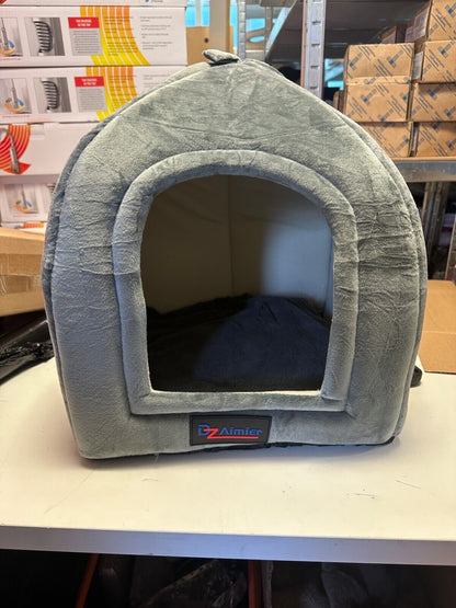 CAT DOG BED PET IGLOO CAVE SMALL WOOL NEST COZY BED WINTER HOUSE KENNEL GREY