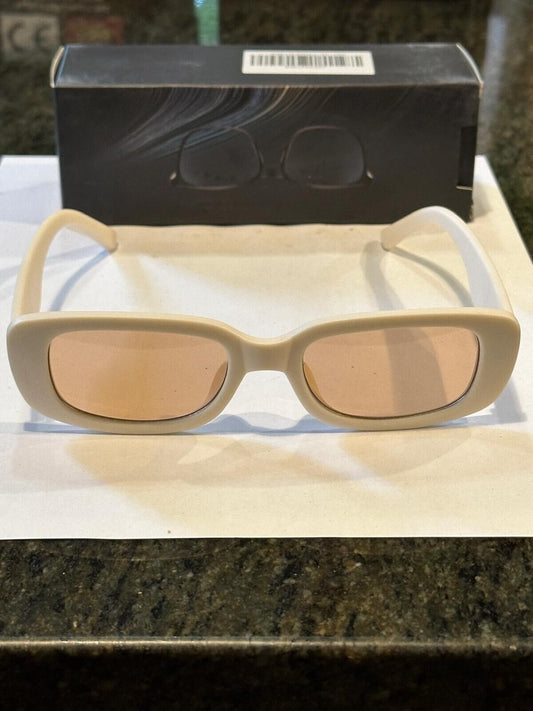 SOKACH IN ITALY ANTI GLARE GLASSES RECTANGLE WHITE FRAME & BROWN LENSE NEW