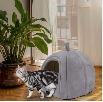 CAT DOG BED PET IGLOO CAVE SMALL WOOL NEST COZY BED WINTER HOUSE KENNEL GREY