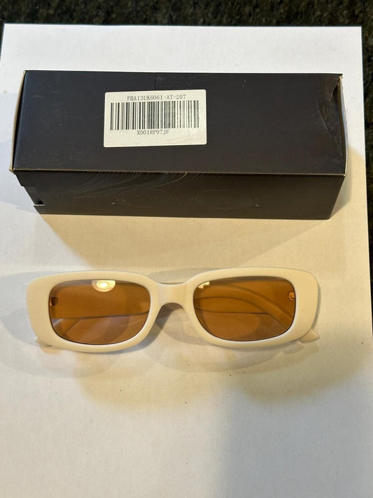 SOKACH IN ITALY ANTI GLARE GLASSES RECTANGLE WHITE FRAME & BROWN LENSE NEW