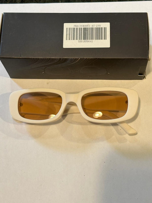 SOKACH IN ITALY ANTI GLARE GLASSES RECTANGLE WHITE FRAME & BROWN LENSE NEW