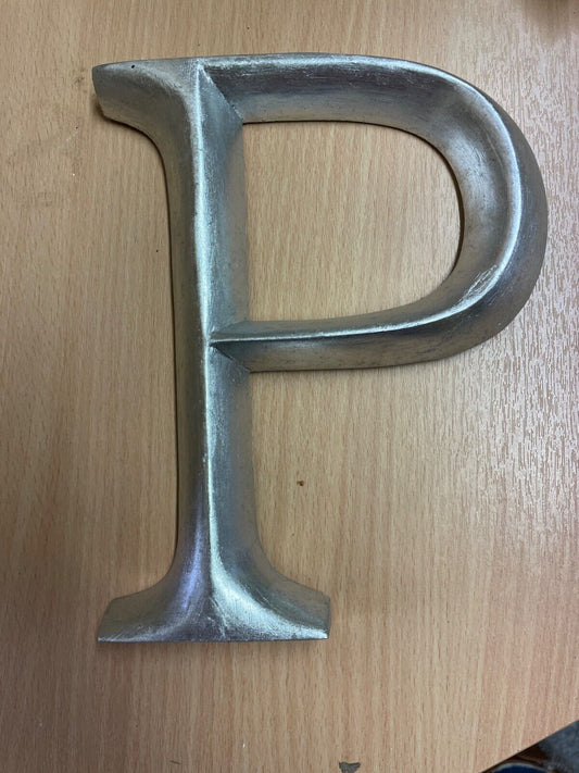P POSH GRAFFITI DECORATIVE SILVER GILT WOODEN LETTER P 23CM HIGH HOME WALL ART