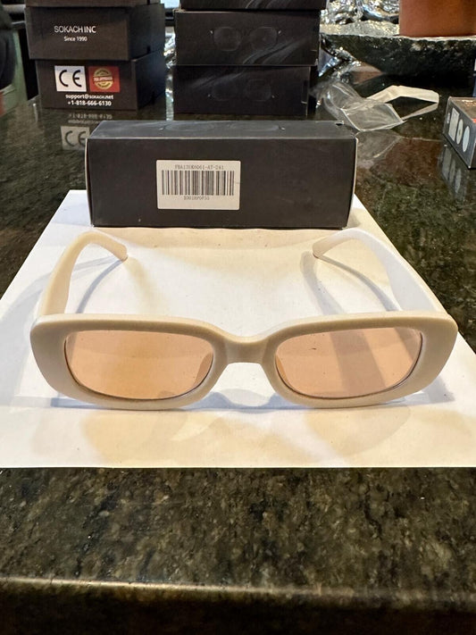 SOKACH IN ITALY ANTI GLARE GLASSES RECTANGLE WHITE FRAME & BROWN LENSE NEW