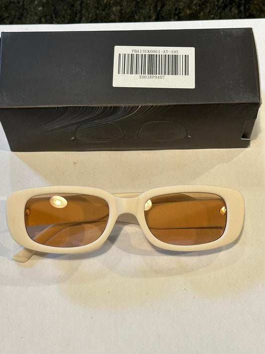 SOKACH IN ITALY ANTI GLARE GLASSES RECTANGLE WHITE FRAME & BROWN LENSE NEW