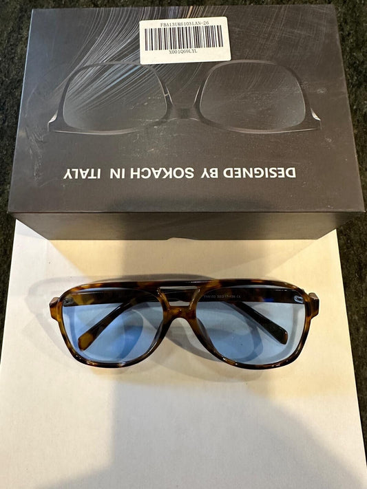 SOKACH IN ITALY ANTI GLARE GLASSES SQUARE THICK FRAME BLUE LENSE GLASSES