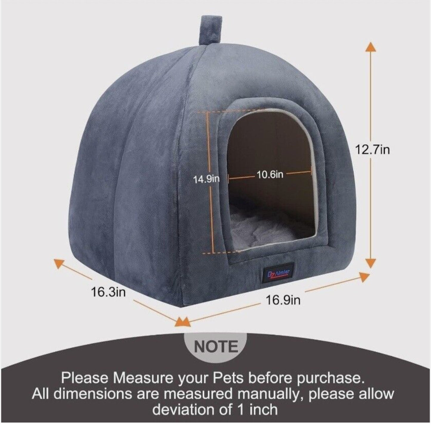 CAT DOG BED PET IGLOO CAVE SMALL WOOL NEST COZY BED WINTER HOUSE KENNEL GREY