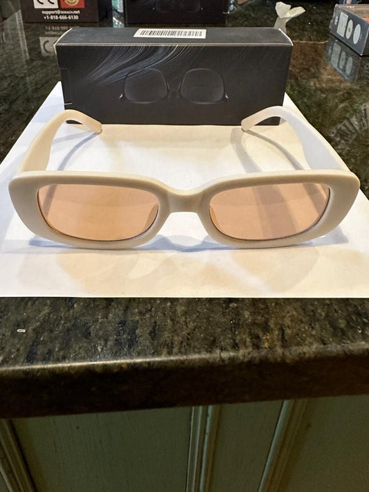 SOKACH IN ITALY ANTI GLARE GLASSES RECTANGLE WHITE FRAME & BROWN LENSE NEW
