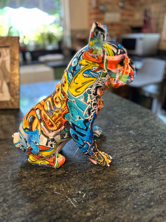 FRENCH BULLDOG FIGURINE GRAFFITI ART ORNAMENT PAINTED DECORATION FRENCHIE