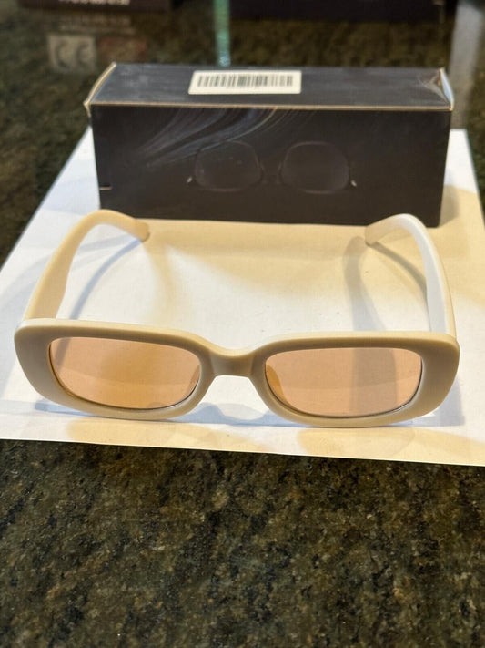 SOKACH IN ITALY ANTI GLARE GLASSES RECTANGLE WHITE FRAME & BROWN LENSE NEW