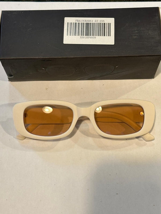 SOKACH IN ITALY ANTI GLARE GLASSES RECTANGLE WHITE FRAME & BROWN LENSE NEW