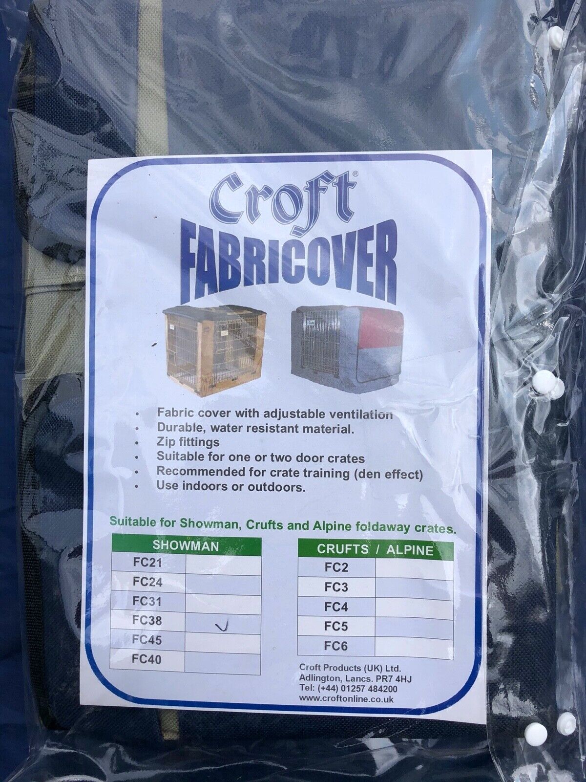 CROFT FABRICOVER BLUE AND TAN DOG CAGE COVER SHOWMAN SIZE FC38 BRAND NEW