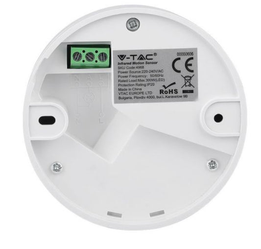 V-TAC VT8004 PIR INFRARED MOTION SENSOR CEILING MOUNTED WHITE BODY MAX:300W LED