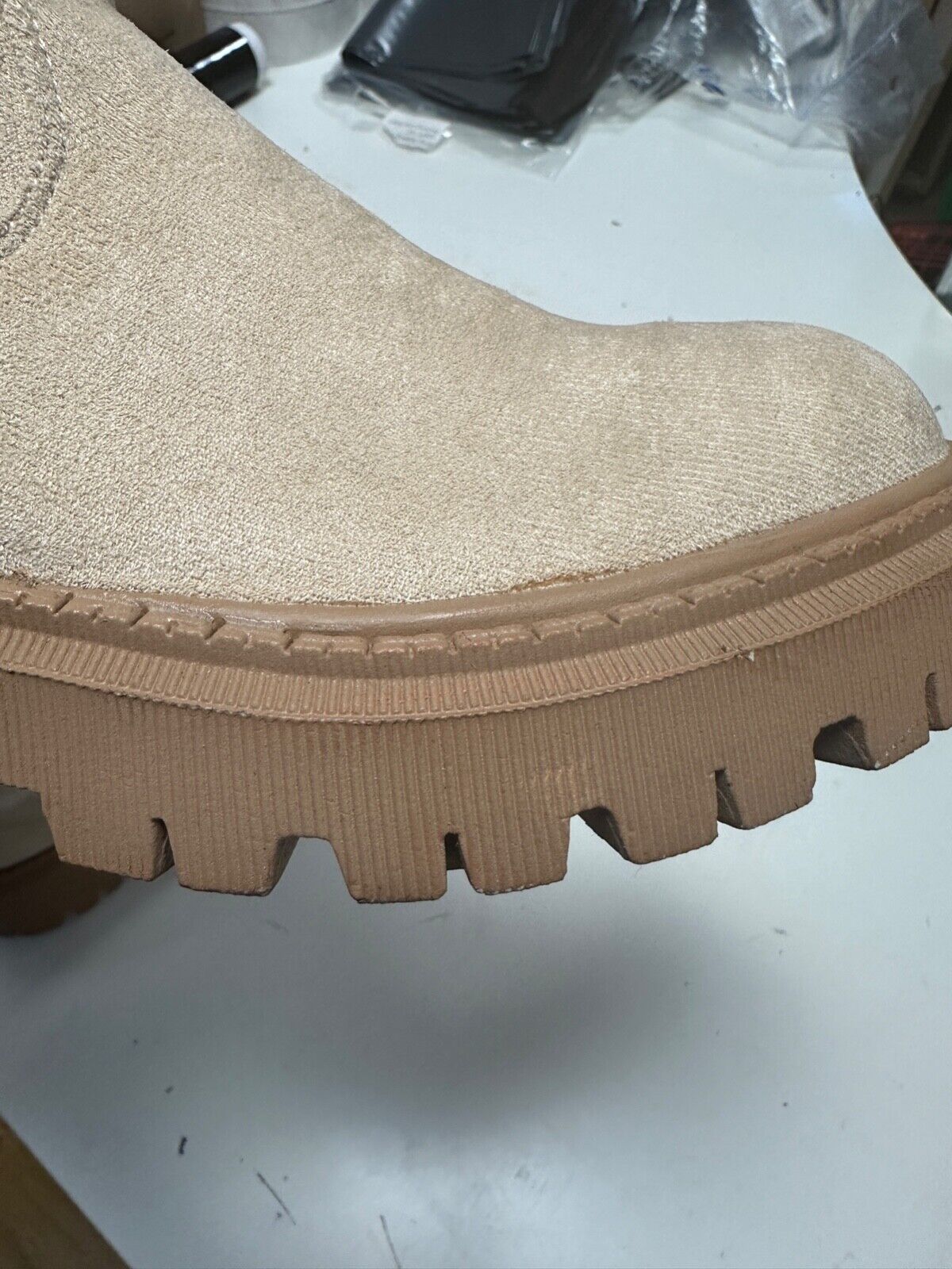BEIGE SUEDE CHUNKY ANKLE BOOTS FUR ANKLE LADIES WOMEN SIZE UK 6 NEW