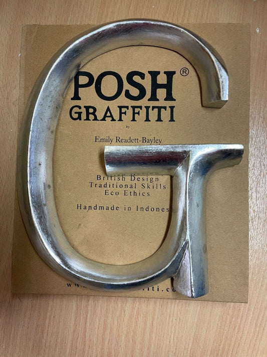 G POSH GRAFFITI DECORATIVE SILVER GILT WOODEN LETTER G 23CM HIGH HOME WALL ART