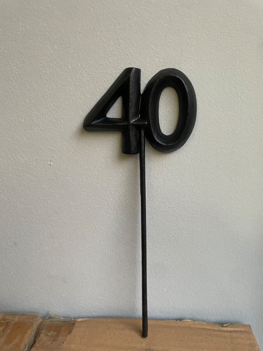 40th & 50th POSH GRAFFITI BLACK 46CM LARGE NUMBER ON STICK WOOD HAPPY BIRTHDAY