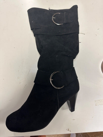 NEW LADIES SLOUCH MID CALF BOOTS BUCKLE CONE HEELS ZIP UP SIZE 7 BRAND NEW