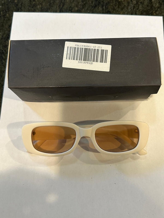SOKACH IN ITALY ANTI GLARE GLASSES RECTANGLE WHITE FRAME & BROWN LENSE NEW