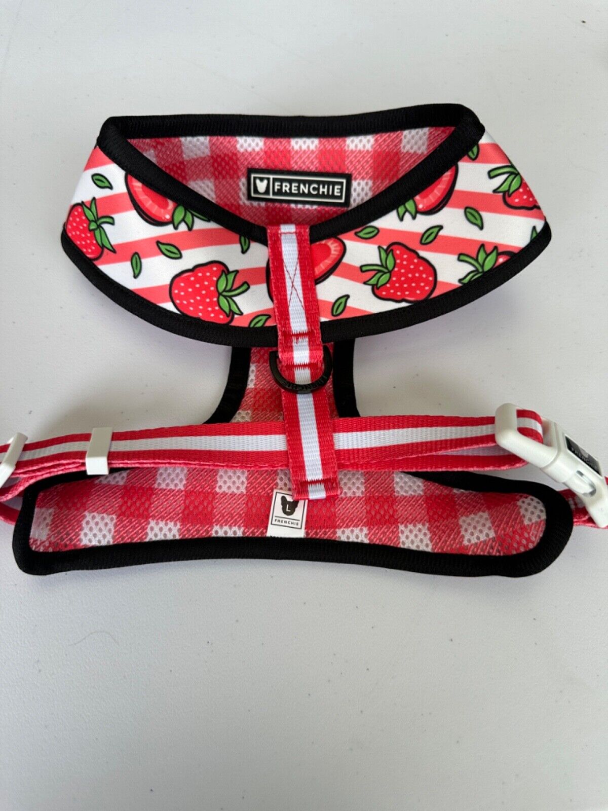 BNWT FRENCHIE DOG HARNESS SIZE LARGE STRAWBERRY RED / WHITE COMFORT NEW