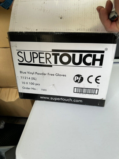 1000 SUPERTOUCH DISPOSABLE VINYL POWDER FREE BLUE GLOVES LARGE (10 PACKS OF 100)