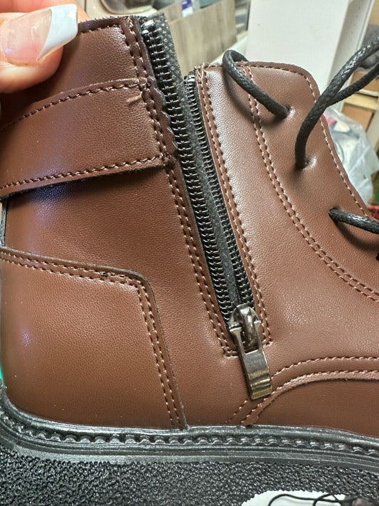 LADIES SHEIN BROWN ANKLE BOOTS SIZE 4.5 UK US37 BRAND NEW ZIP AND LACES BUCKLE